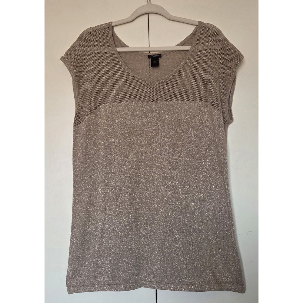 ANN TAYLOR Sleeveless Gold Metallic Lightweight Knit Top Sz XL ~ EUC ~